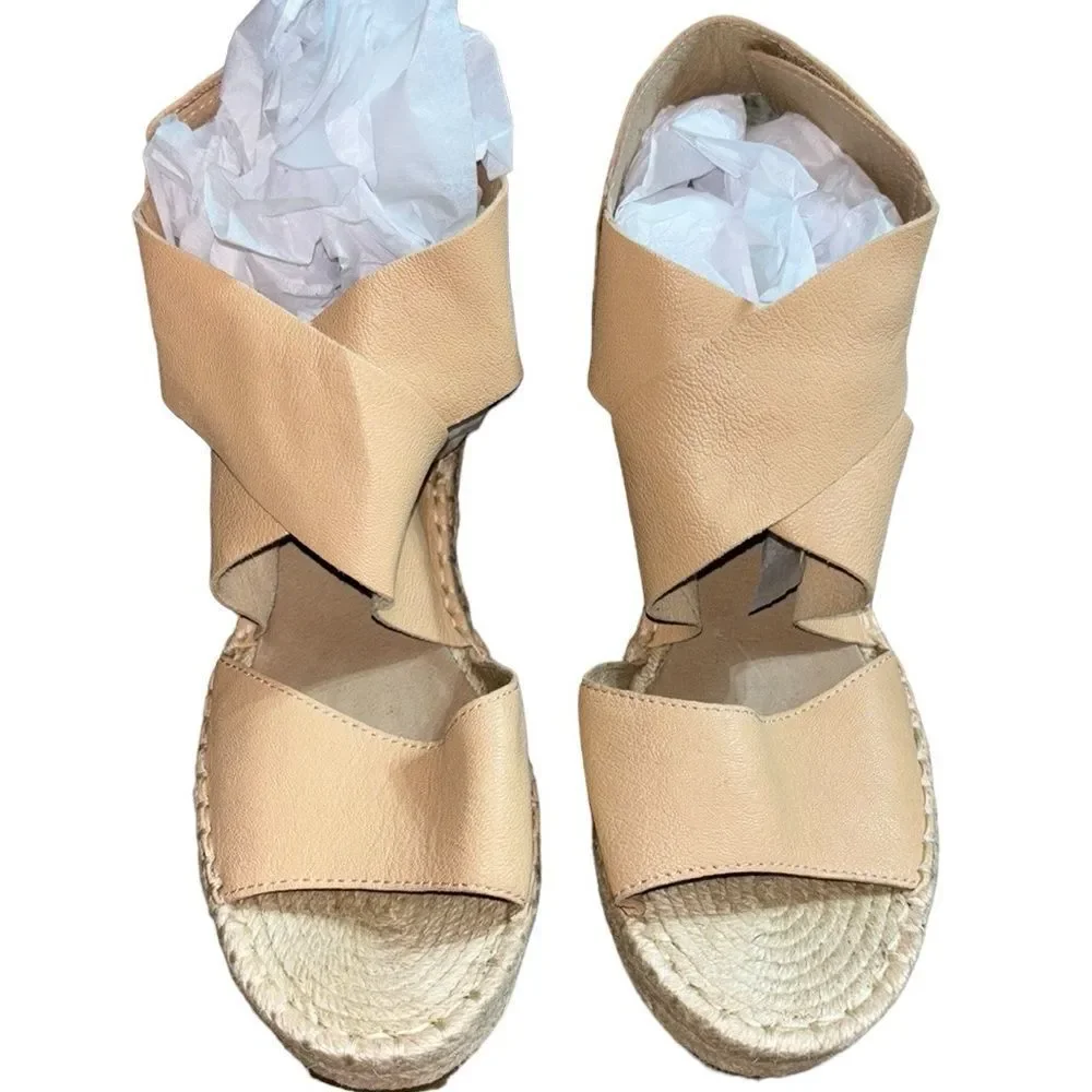 Eileen fisher Willow wedge sandals leather ankle strap espadrilles 9.5‎